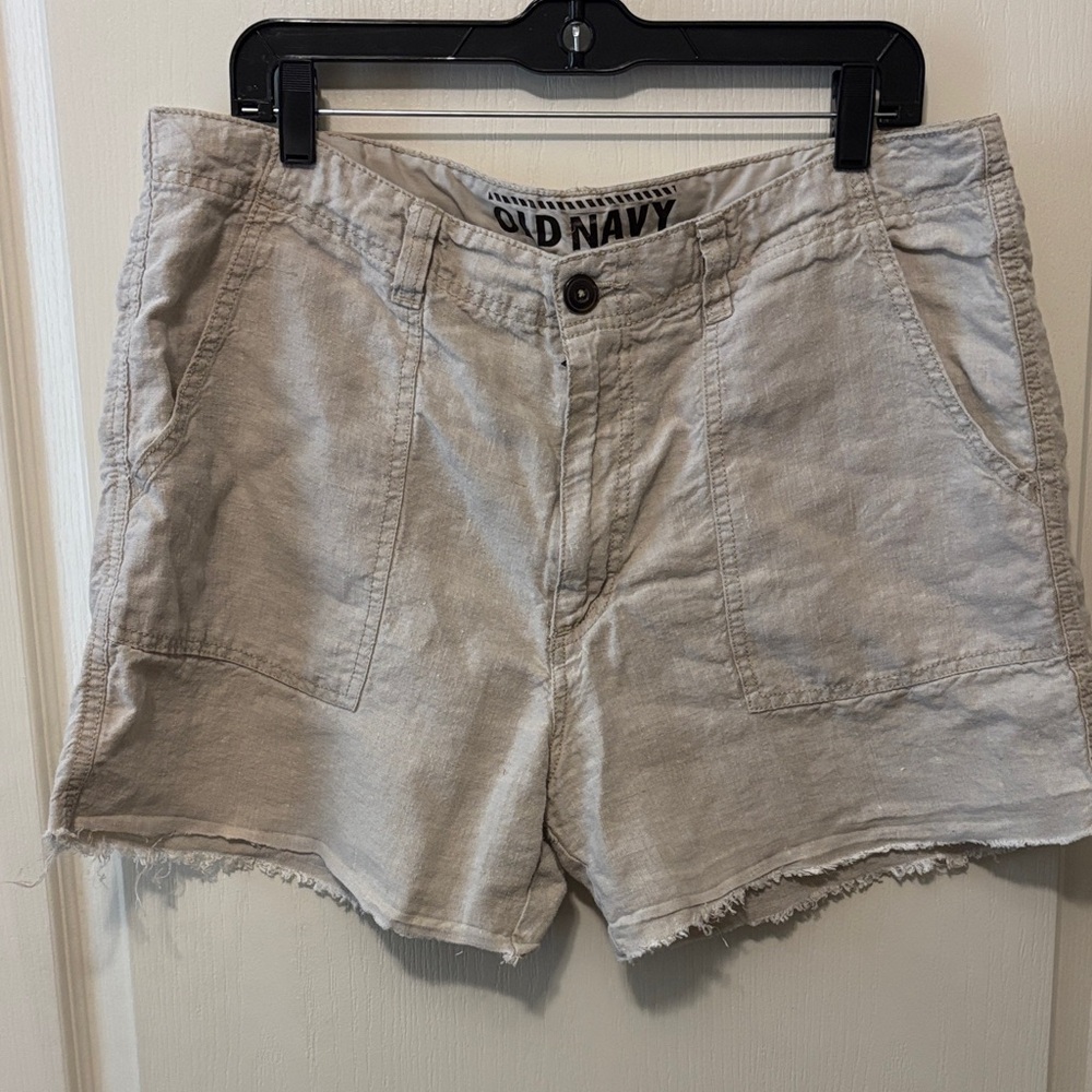 Old Navy Tan Frayed Hem Womens 100% Linen Shorts